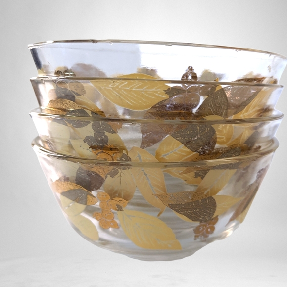 Vintage set of 4 leaves and olive print bowls - Picture 2 of 5